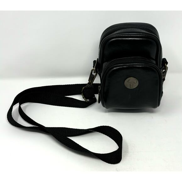 Black Leather Camera Bag Crossbody Bag Carrying Case 6” X 4” - Picture 1 of 11